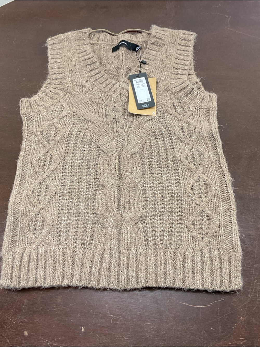 Vero Moda Tan Cable-Knit V-Neck Sweater Vest